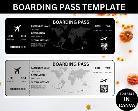 Editable Boarding Pass Template, Printable Airline Ticket, Plane Boarding Pass Surprise Trip, Digital Download DIY Boarding Ticket, Canva by EditableMasters on Etsy Plane Boarding, Boarding Ticket, Boarding Pass Template, Airline Ticket, Airline Tickets, Fantastic Gifts, Canva Template, Template Printable, Stationery Design