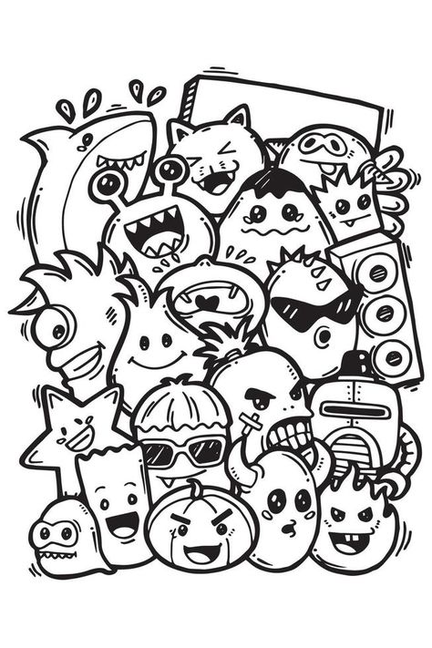 Ink Monster Drawing, Doodle Monster Cute, Cute Monster Coloring Pages, Zen Doodle Art Ideas, Doodle Expressions, Graffiti Doodles Easy, Monster Coloring Pages For Kids, How To Draw Doodle, Monster Doodles