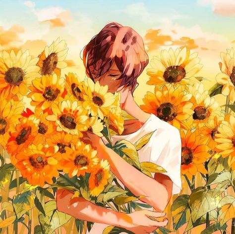 Person In Flower Field Drawing, Person In Field Of Flowers, Field Of Sunflowers, Illustration Kunst, 캐릭터 드로잉, Poses References, Wow Art, Art And Illustration, الرسومات اللطيفة