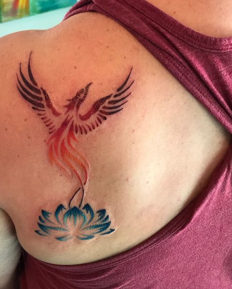 Placement? Phoenix With Lotus Tattoo, Phoenix Lotus Tattoo Feminine, Pheonix Tattoo With Lotus, Lotus Phoenix Tattoo, Phoenix And Lotus Tattoo, Phoenix Lotus Tattoo, Phoenix Tattoo Arm, Tato Phoenix, Phoenix Bird Tattoos