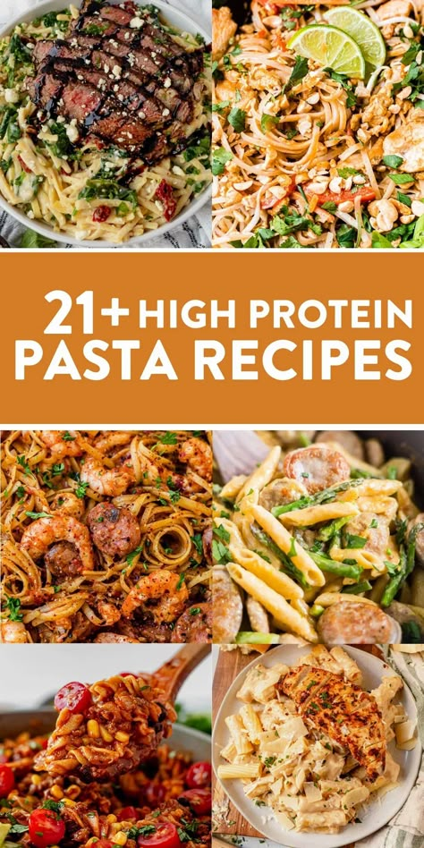 These high protein pasta recipes are bursting with flavor. Adding protein to your pasta is a great way to get more of this macronutrient into your diet in a creative way. These recipes will become regulars on your menu. Recipes For Muscle Gain, Pasta Recipes For One, High Protein Pasta Recipes, Protein Pasta Recipes, Protein Pasta Salad, High Protein Pasta, High Protein Dinner, Healthy Protein Meals, Creamy Pasta Dishes