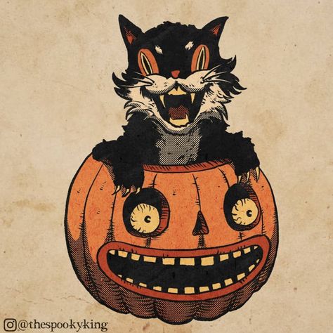 Ryan Caskey Illustration (@thespookyking) • Instagram photos and videosthespookykingWhen black cats prowl and pumpkins gleam... 🐱🎃 Vintage Halloween Art, Pumpkin Illustration, Halloween Tattoo, Halloween Rocks, Halloween Tattoos, Halloween Illustration, Pumpkin Art, Halloween Images, Halloween Wallpaper