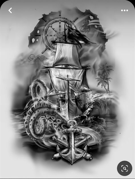 Kracken Tattoos, Ship And Octopus Tattoo, Pirate Ship Tattoo Drawing, Pirate Tattoo Sleeve, Sea Tattoo Ideas, Ship Tattoo Sleeves, Pirate Tattoos, Armour Tattoo, Pirate Ship Tattoos