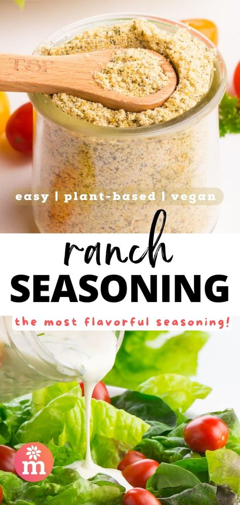 Create a dairy-free vegan ranch seasoning with this easy recipe! All you need is 7 simple ingredients and you can enjoy a healthy and delicious ranch seasoning alternative. Use it to make vegan ranch dressing to drizzle over salads or veggie burgers. But it's also delicious sprinkled on potato chips or tortilla chips. Homemade vegan Cool Ranch Doritos anyone? Accidentally Vegan Foods, Vegan Sandwich Recipes, Vegan Ranch Dressing, Vegan Ranch, Vegan Lunch Recipes, Natural Food Coloring, Vegan Gluten Free Recipes, Vegan Sandwich, Vegan Comfort Food