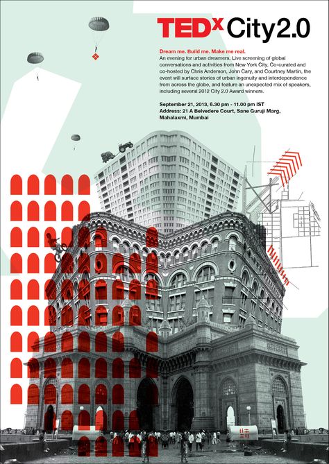 Poster by TEDxMahalaxmi Deconstructivism Poster, Architecture Event Poster, Graphic Design Course Poster, Architectural Graphic Design, Building Poster Design, Urban Design Poster, University Poster Design, Architecture Poster Design, Architecture Posters