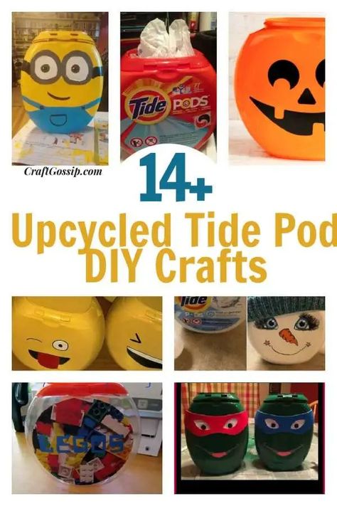 14 Things To Make With Empty Tide Pod Containers – Home and Garden Recycled crafts #Kidscrafts #DIYcrafts #activitiesforkids Gain Pods Container Crafts, Laundry Pods Container Ideas, Diy Plastic Bag Holder, Tide Pods Container, Laundry Soap Container, Plastic Container Crafts, Laundry Detergent Container, Reuse Containers, Detergent Container