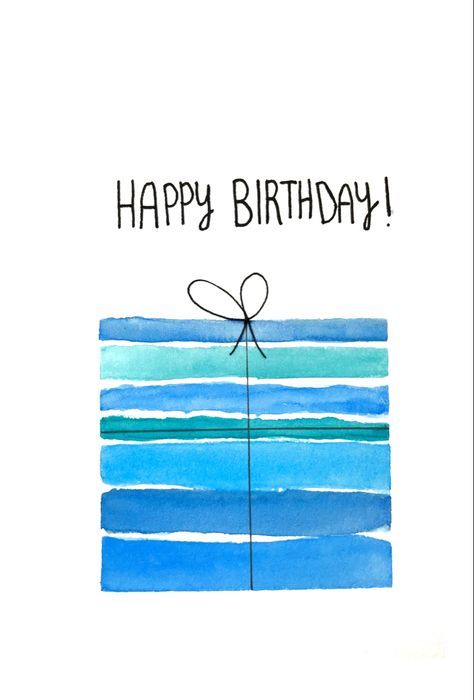 Blue birthday present Watercolour Cards Ideas Simple, Watercolour Birthday Card For Men, Watercolor Bday Cards, Watercolor Birthday Cards For Men, Male Happy Birthday Images, Birthday Watercolor Card, Blue Birthday Card, 21st Birthday Boy, Watercolor Birthday Card