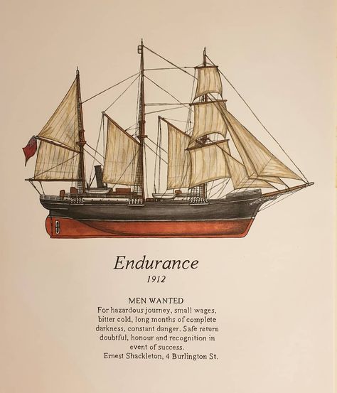 The Endurance, 1912. A ship that went on a Trans-Antarctic Expedition. Really like these kind of vintage drawings. You can find more via Lengua Franca. #shackleton #polarexploration #antarctica #endurance #ship #history #adventure #expedition Vintage Ship Illustration, Endurance Ship, Antarctic Explorer, Polar Exploration, Antarctic Expedition, Vintage Drawings, Heroic Age, Old Ship, Nautical Aesthetic