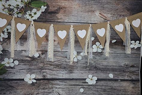 Rustic Burlap Banner with Lace Printed Heart Garland Pennant Burlap Triangles Banner Triangle Flags DIY Decoration for Wedding Party Birthday Bridal Shower Baby Shower Party Decor Birthday Decor 9Ft Burlap And Lace Wedding Ideas, Baby Shower Party Decor, Flag Diy, Baby Shower Bunting, Triangle Banner, Decoration For Wedding, Deco Champetre, Bridal Shower Planning, Valentine Banner