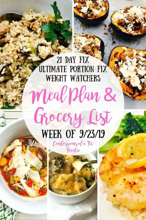 This 21 Day Fix Meal Plan has 5 easy recipes that are perfect for the 21 Day Fix and Weight Watchers...and great for the start of the fall! Weight Watchers Zucchini, Weight Watchers Meal Plan, Ww Meal Plan, Confessions Of A Fit Foodie, Savory Pumpkin, Beachbody Programs, Weight Watchers Meal Plans, Meal Plan Grocery List, 21 Day Fix Meal Plan