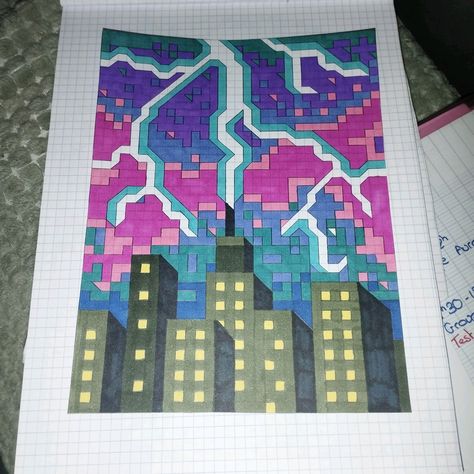 City Pixel Art, Square Drawing, Graph Paper Designs, Graph Paper Drawings, Easy Pixel Art, Pixel Drawing, Pix Art, Pixel Art Grid, Graph Paper Art