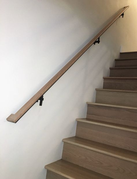 Wood Stair Handrail, Wall Mounted Handrail, Wood Handrail, Handrail Design, Staircase Handrail, Wall Railing, Stair Wall, Hand Rail, Wood Staircase