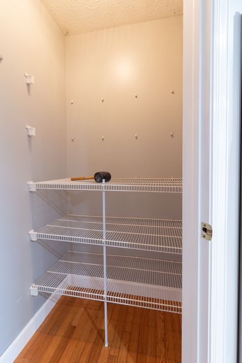 Removing Wire Shelving In Closet, Upgrading Wire Shelving, Closetmaid Wire Shelving Laundry Room, Replace Wire Shelving In Closet, Changing Wire Shelves In Pantry, Pantry Renovation, Dog Food Storage Containers, Diy Pantry Organization, Closet Rack