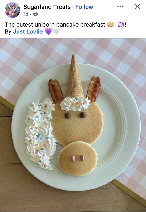 Unicorn Pancakes, Pancakes For Kids, Birthday Pancakes, Birthday Breakfast, Breakfast Pancakes, Breakfast For Kids, Toddler Meals, Cute Unicorn, Birthday Surprise