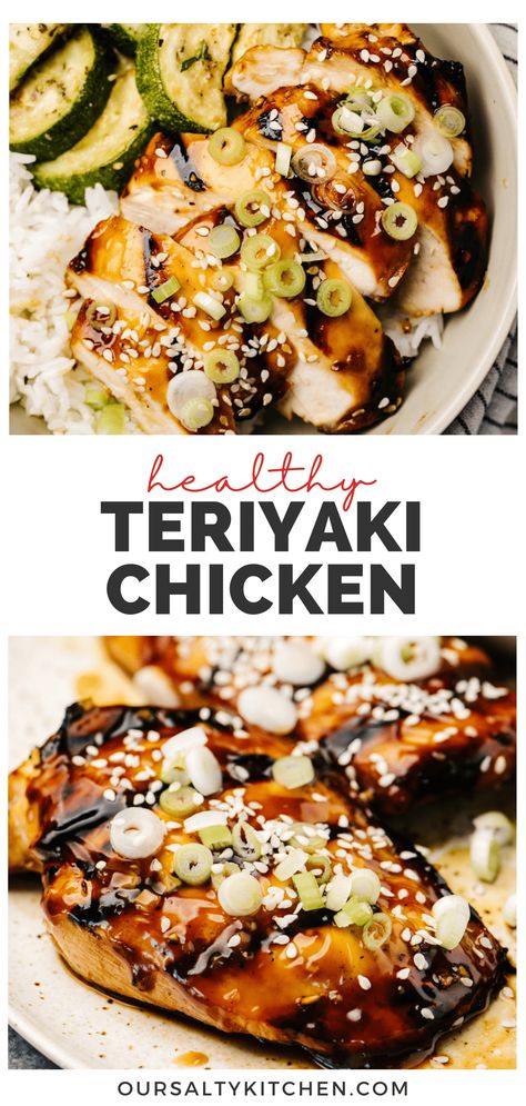 Healthy Grilled Teriyaki Chicken relies on clean ingredients for full flavor without losing that sticky saucy texture. Swap sugar and processed condiments for honey, coconut aminos, and fresh garlic and ginger. This grilled teriyaki chicken is super clean, so you can eat up without any guilt! It's perfect for paleo, gluten free, and grain free comfort food cravings. #teriyaki #healthygrilling #grilledchicken #paleo #glutenfree #grainfree Teriyaki Chicken Marinade, Grilled Boneless Chicken Breast, Healthy Teriyaki Chicken, Teriyaki Chicken Breast, Honey Teriyaki Chicken, Teriyaki Chicken Recipe, Healthy Grilled, Teriyaki Recipe, Chicken Teriyaki Recipe