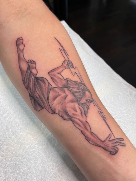 Zeus throwing lightning on left forearm Zeus Lightning Bolt Tattoo, Greek Style Tattoos, Zeus Lightning, Personal Tattoos, Lightning Bolt Tattoo, Lightning Tattoo, Bolt Tattoo, Zeus Tattoo, Greek Style