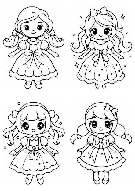 Photo a collection of cute dolls in a be... | Premium Photo #Freepik #photo Happy Coloring Pages, Dress Coloring Pages, Book Cover Art Design, Doll Cartoon, A Coloring Page, Doll Drawing, Kawaii Doll, Kawaii Cartoon, Coloring Pages For Girls