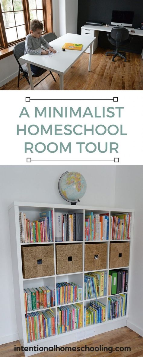 Minimalist Homeschool Room Tour - Intentional Homeschooling Minimalist Homeschool Room, School Room Organization, Minimalist Homeschool, Homeschool Room Decor, Homeschool Room Design, Homeschool Room Organization, Homework Room, Homeschool Decor, Homeschool Room