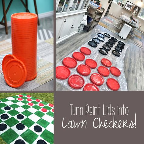 DIY Lawn Checkers Giant Outdoor Games, Giant Yard Games, Giant Checkers, Diy Yard Games, Outside Games, Crafts And Activities For Kids, Diy Lawn, Giant Games, Games Diy