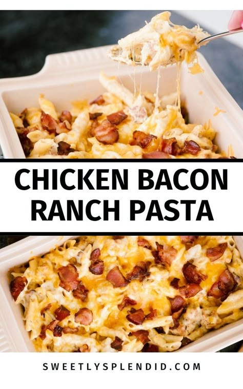 Discover the ultimate Chicken Bacon Ranch Pasta Casserole with our homemade recipe! Made from scratch with no cream cheese or alfredo, this easy and creamy dish is the best for dinner or as a freezer meal. Chicken Bacon Ranch Pasta Bake, Chicken Bacon Spinach Pasta, Recipes Using Pasta, Chicken Bacon Ranch Bake, Bacon Alfredo, Bacon Ranch Pasta, Ms Recipes, Chicken Ranch Pasta, Chicken Bacon Ranch Pasta