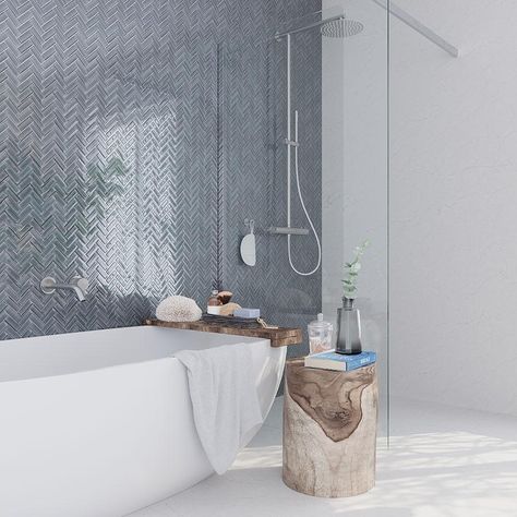 White herringbone tile bathroom