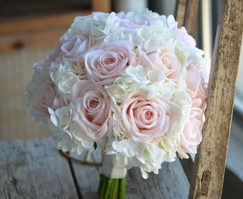 ❤ Create with real touch flowers This rustic and simple bridal bouquet is on trend and will be stunning to make your big day special to be remembered. All flowers are the highest quality real touch flowers, they do not only look fresh, and realistic but also have a great real touch feeling, also you can keep them forever.    ❤ The bouquet is created with ivory white hydrangeas and pale blush pink roses.  ❤ Size & ribbons The bridal bouquet is about 12 inches in diameter, white ribbon.  ❤Matching Pink Roses And Hydrangea Bouquet, Real Flower Bridal Bouquet, Communion Bouquet, Rose And Hydrangea Bouquet, Wedding Bouquets Bridesmaids, Pink Hydrangea Bouquet, Pink And White Bridal Bouquet, Maid Of Honor Bouquet, Bouquets Bridesmaids