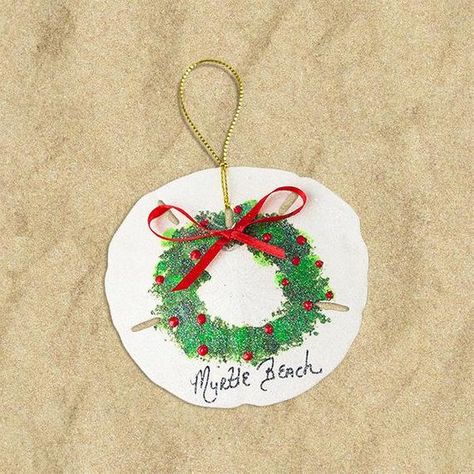 Sanddollar Christmas Crafts, Sand Dollar Ornaments Diy, Sanddollar Ornaments Diy, Sand Dollar Christmas Tree, Painting Seashells Ideas Christmas, Sand Dollar Christmas Ornaments Diy, Painted Christmas Wreath, Sanddollar Ornaments, Christmas Sand Dollars