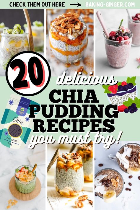 A collage of photos of a variety of types of chia pudding. Chia Oat Pudding, Coconut Chia Pudding Recipes, Chia Seed Pudding Recipe Easy, Chia Pudding Flavors, Coffee Chia Pudding, Chia Pudding Recipe, Chia Seeds Recipes, Best Chia Pudding Recipe, Chia Seed Pudding Parfait