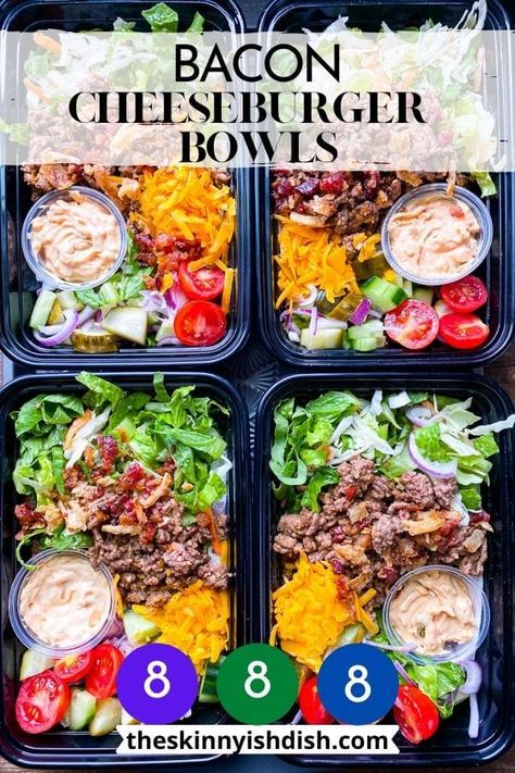 Bacon Cheeseburger Bowls are everything you love about a loaded Bacon Cheeseburger, sans bun. These Burger Bowls are so quick and easy to throw together, they might just be the best meal prep for a busy life! Blt Meal Prep, Lunch Bowl Prep, Meals With Pico De Galo, Easy Food Prep Meals Healthy, Lunch Meal Prep For Diabetics, Healthy Lunch Meal Plan, Burger Meal Prep Ideas, Meal Prep For The Week No Rice, Ladies Brunch Aesthetic