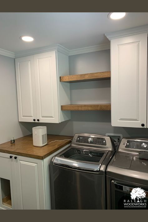 Utility Room Cabinets, Stylish Laundry Room, Bathroom Laundry Room, Laundry Room Shelves, Open Cabinets, Room Upgrade, Laundry Room Makeover, Laundry Room Ideas, Laundry Room Design