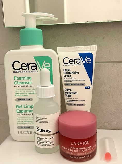 Night Skincare Products, Skin Care Ordinary Routine, Cerave Skincare Routine, Skincare Ordinary, Skin Care Simple, Night Routine Skincare, Skincare Cerave, Ordinary Skincare Routine, Laneige Skincare