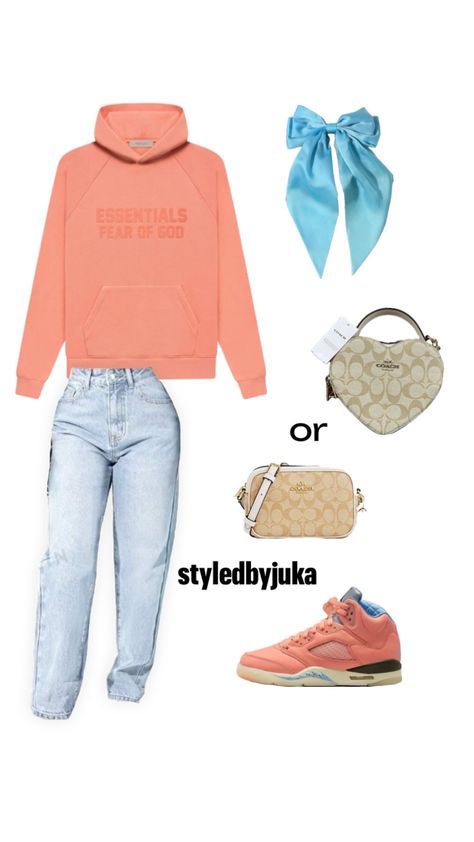 Essentials Pink Raglan Hoodie outfit + Jordan 5 Retro DJ Khaled + Coach Heart crossbody bag/ Coach mini Jamie Camera bag + SHEIN #styledbyjuka Jordan 5 Outfit, Outfit Jordan, Heart Crossbody Bag, Coach Outfits, Crossbody Bag Coach, Raglan Hoodie, Jordan 5 Retro, Dj Khaled, Cute Outfits For School