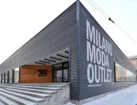 Modern Warehouse Design, Warehouse Design Exterior, Retail Exterior, Warehouse Exterior, Industrial Exterior, Exterior Materials, Metal Building Designs, Industrial Sheds, Retail Facade