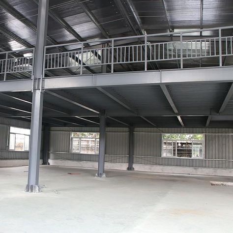 Steel Frame Shed With Mezzanine Floor, Useing Floor Deck To Support Concrete​​ Mezzanine Ideas, Design Studio Workspace, Industrial Sheds, Factory Architecture, Industrial Office Design, Steel Structure Buildings, Steel Frame House, Steel Sheds, Mezzanine Floor