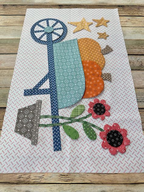 Bee In My Bonnet: Calico Garden Sew Along - Week Twelve!! Wheel Barrow, Quilted Table Runners Patterns, Bee In My Bonnet, Applique Quilt Patterns, Flower Quilts, Fabric Cards, Applique Templates, Applique Quilting, Garden Quilt