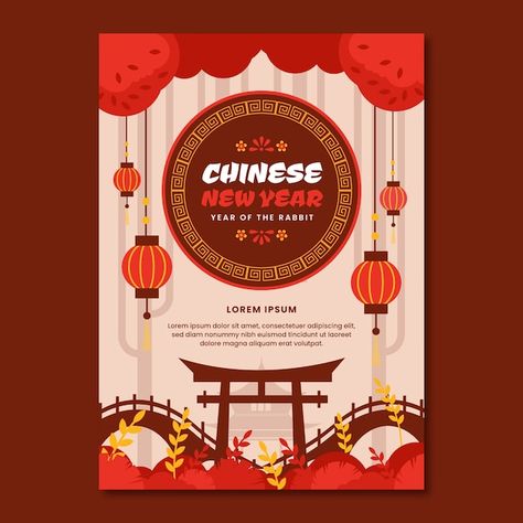 Free vector flat vertical poster templat... | Free Vector #Freepik #freevector #chinese-new-year-2023 #chinese-new-year-rabbit #chinese-new-year #chinese-new-year-poster Chinese New Years, Chinese New Year Celebration, Year Poster, New Years Poster, Vertical Poster, Year Of The Rabbit, New Year Celebration, Poster Template, Vector Photo