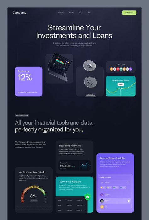 CoinVers. - Website design for the crypto platform by Outcrowd on Dribbble Crypto Design, Finance Tracking, Illustrator Design Tutorial, Instant Loans, Business Website Design, Illustrator Design, Business Website, Marketing Trends, Design Tutorials