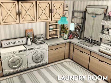 Sims 4 Laundry Cc Maxis Match, Sims 4 Laundry Room, Bloxburg Laundry Room Ideas, Modern Laundry Room, Landry Room, Sims Background, Furniture Cc, Modern Laundry, Background Characters