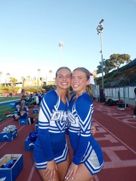 Cheerleading Outfits Blue, Blue And White Cheer Uniforms, Blue Cheer Uniforms, Cheer Uniform High School, High School Cheer Uniforms, Cheer Fits, Doctor Insta, Cheer Costumes, Sideline Cheer