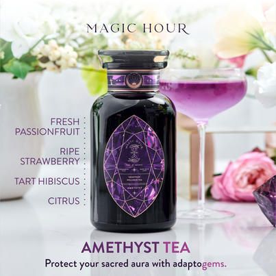 Imagine this…never... - Magic Hour Tea & Transformation Passion Fruit Tea, Witch Spells, Strawberry Tart, Refill Pouch, Magic Hour, Purple Stones, Passion Fruit, Hibiscus, Tart