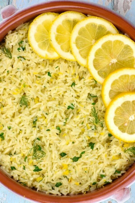 Greek Lemon Rice - GypsyPlate Lemon Rice Recipe, Greek Rice, Greek Lemon Rice, Rice Side, Rice Side Dishes, Lemon Rice, Easy Rice Recipes, Cilantro Lime Rice, Rice Ingredients