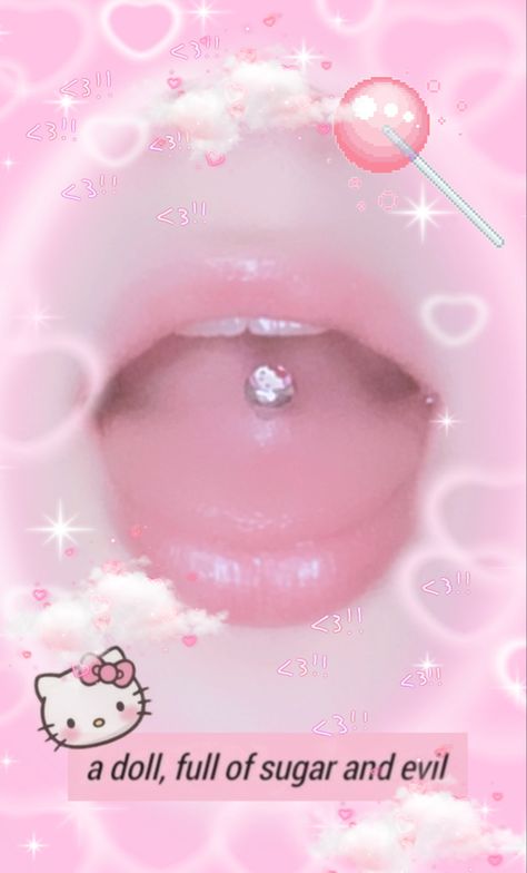 Tounge Piercing Pink, Aesthetic Tounge Piercings, Hello Kitty Tongue Piercing, Kawaii Nose Piercing, Tongue Pericings, Pink Tongue Piercing, Coquette Piercings, Tongue Piercing Aesthetic, Cute Tongue Piercing