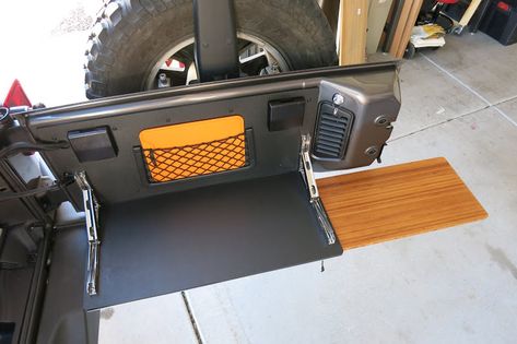 Jeep Wrangler JK DIY Tailgate Table (with blueprints) - Page 2 - Jeep Specific - Offroad Passport Jeep Jku Diy Rear Storage, Jeep Tailgate Ideas, Diy Jeep Mods, Jeep Tj Interior Mods, Jeep Camping Wrangler, Overlanding Jeep, Jeep Wrangler Accessories Diy, Jeep Wrangler Camping, Jeep Wrangler Diy