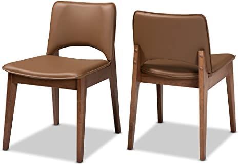 Baxton Studio Set of 2 188-11661-AMZ Dining Chairs, Brown/Walnut Brown Brown Dining Chairs, Walnut Dining Chairs, Faux Leather Dining Chairs, Mid Century Dining Chairs, Baxton Studio, Upholstered Side Chair, Wood Dining Chairs, Chair Style, Furniture Dining Chairs