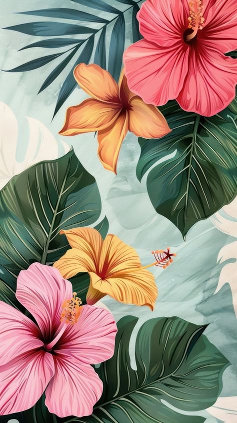 Wallpaper flower bushes hibiscus blossom | Free Photo Illustration - rawpixel Plumeria Flowers Wallpaper, Tropical Flowers Wallpaper, Tree Leaf Wallpaper, Flower Bushes, Bible Painting, Surfboard Art Design, Tropical Florals, Wallpaper Mobile, Tropical Prints