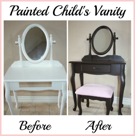 childs vanity before and after Painted Childs Vanity Table Kids Vanity, Repurposed Items, Wood Vanity, Diy House Projects, Kids Wood, Big Girl Rooms, Vanity Table, Recycled Furniture, Refinishing Furniture