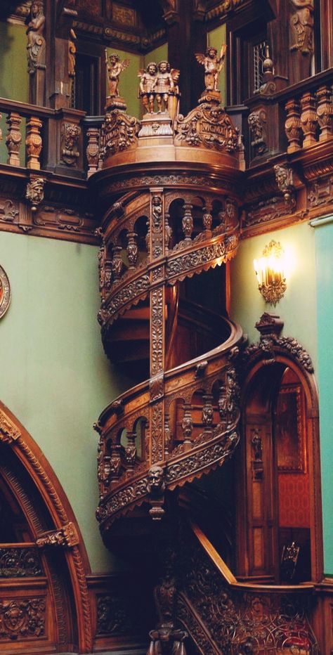 Wooden Spiral Staircase, Romania Tourism, Romania Photography, Peles Castle, Romania Travel, Stairway Design, Beautiful Castles, Stairway To Heaven, Spiral Staircase