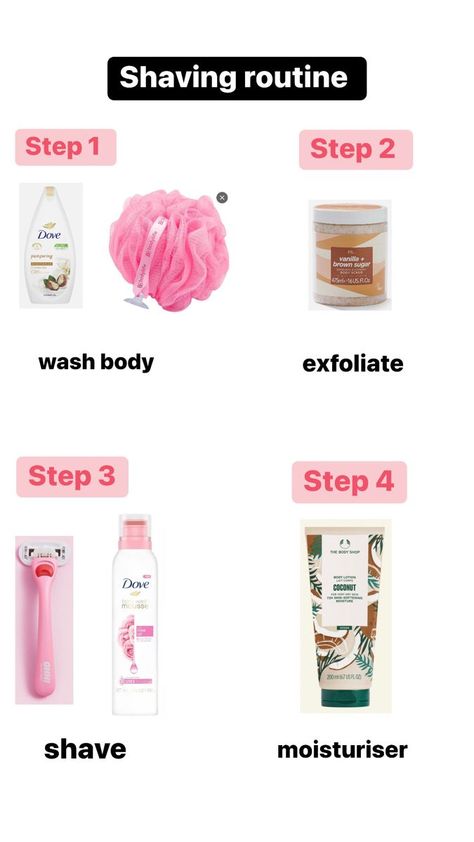 Shower Shaving Routine, Good Shaving Products, Body Shave Routine, Good Self Care Products, Good Shaving Routine, Shave Legs Tips, Smooth Body Skin Products, How To Get A Clean Shave, Shave Routine Down There