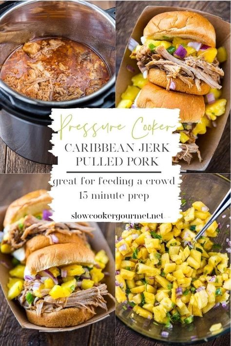 Delicious juicy pulled pork with a Caribbean Jerk kick! This tasty Pressure Cooker Pulled Pork can be made the slow cooker or the Instant Pot! Pressure Cooker Caribbean Jerk Pulled Pork is perfect for a quick and easy refreshing meal. #instantpot #caribbeanjerk #pulledpork Caribbean Pulled Pork, Jerk Pulled Pork, Pulled Pork Slow Cooker Coke, Pressure Cooker Pulled Pork, Bbq Pulled Pork Slow Cooker, Multi Cooker Recipes, Slow Cooker Recipes Pork, Jerk Pork, Pork Bbq