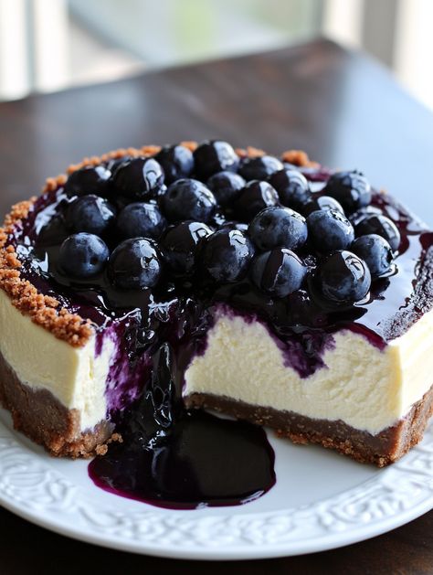 White Chocolate Blueberry Cheesecake 🫐   🫐 𝗜𝗻𝗴𝗿𝗲𝗱𝗶𝗲𝗻𝘁𝘀 🫐 For the crust 1 ½ cups graham cracker crumbs ½ cup unsalted butter, melted For the cheesecake filling: 16 ounces cream cheese, softened 1 cup granulated sugar 3 large eggs 1 teaspoon vanilla extract 1 cup sour cream 1/4 cup cornstarch 8 ounces white chocolate, melted and cooled For the blueberry topping: 2 cups fresh blueberries 1/4 cup sugar 1 tablespoon cornstarch 1 tablespoon lemon juice White Chocolate Blueberry Cheesecake, Chocolate Blueberry Cheesecake, Chocolate Blueberry, Blueberry Topping, Homemade Muffins, Cheesecake Filling, Blueberry Cheesecake, Graham Cracker Crumbs, Graham Cracker